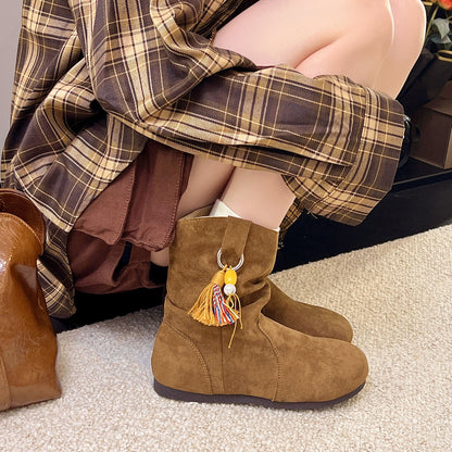 Damen Winterstiefel Weiches Wildleder Bequem Schnallen