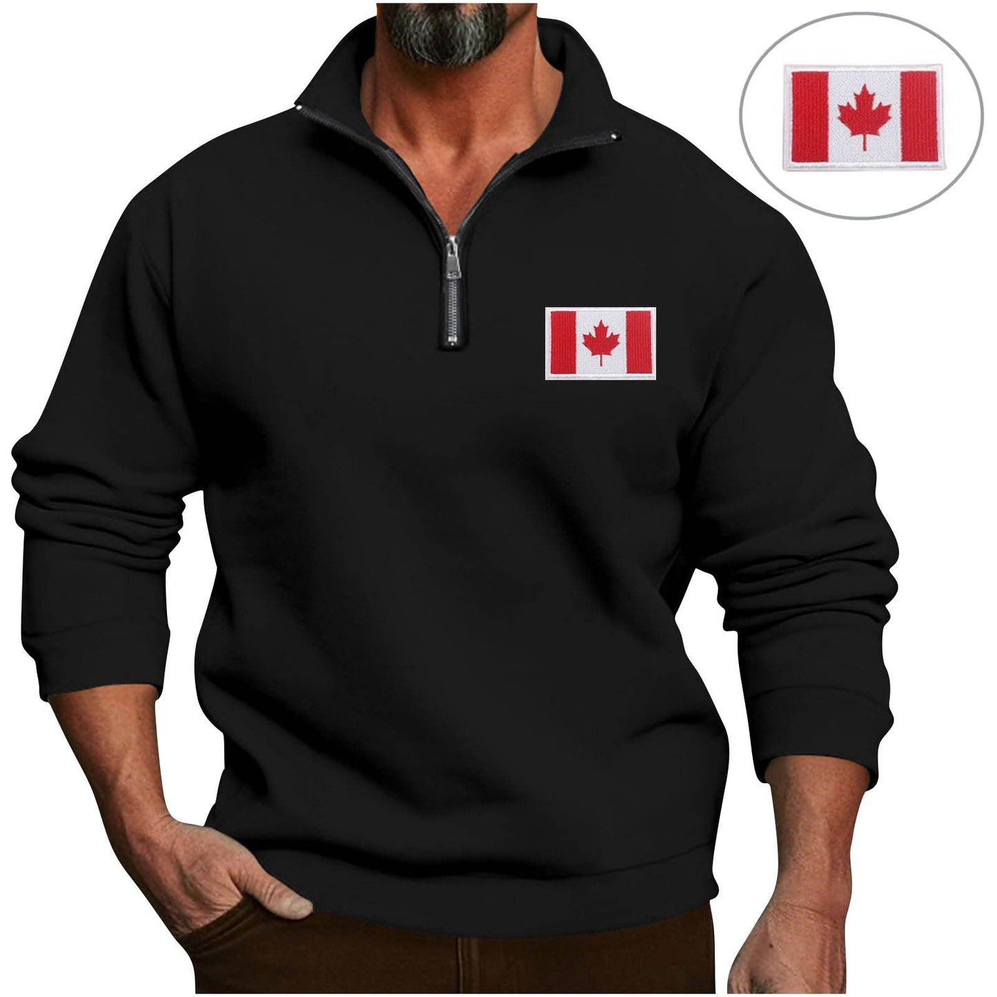 Herren Fleece Pullover Reißverschluss Kragen Warm Modern