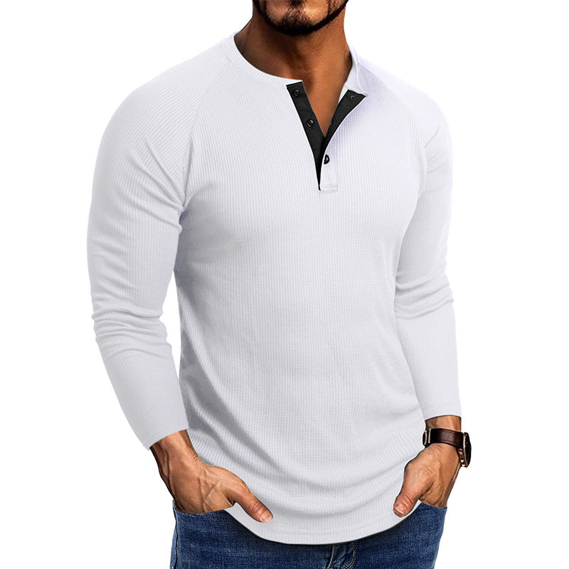 Herren Langarmshirt Modern mit Struktur Stoff und Knöpfen Elegant