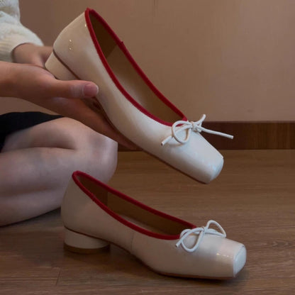 Damen Ballerinas Glänzend mit Schleife Spitze