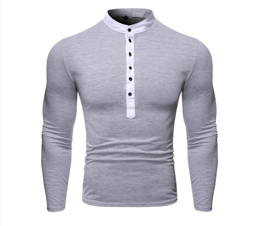 Herren Langarmshirt Henley Kragen Kontrastknöpfe Modern - BerlinGlamour