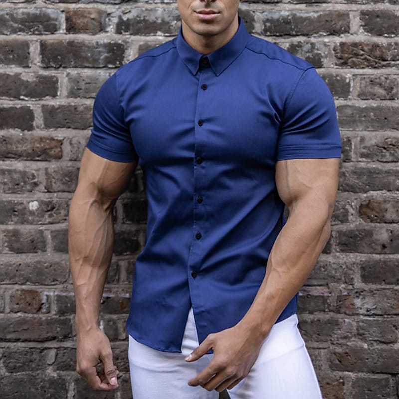 Herren Kurzarmhemd Slim Fit Modern Strukturiert