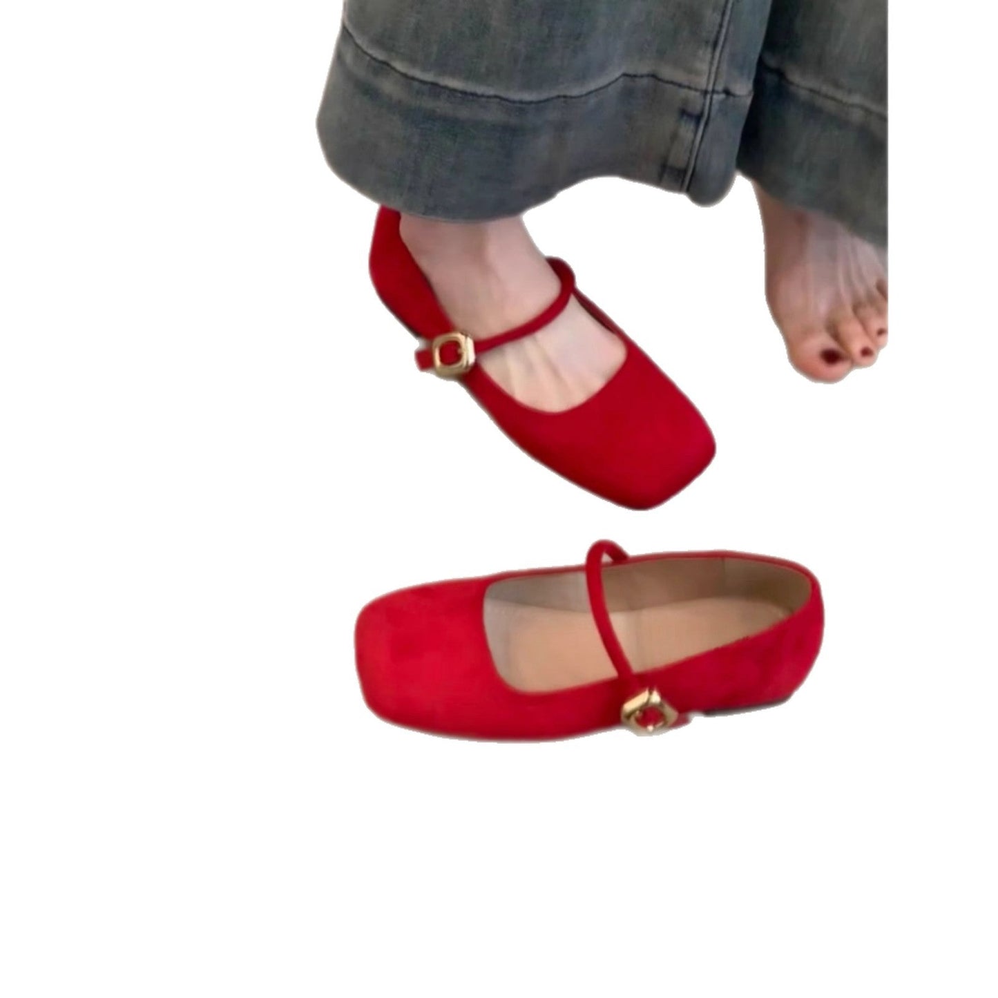 Damen Ballerinas Elegant Wildleder Schuhe Mit Riemen