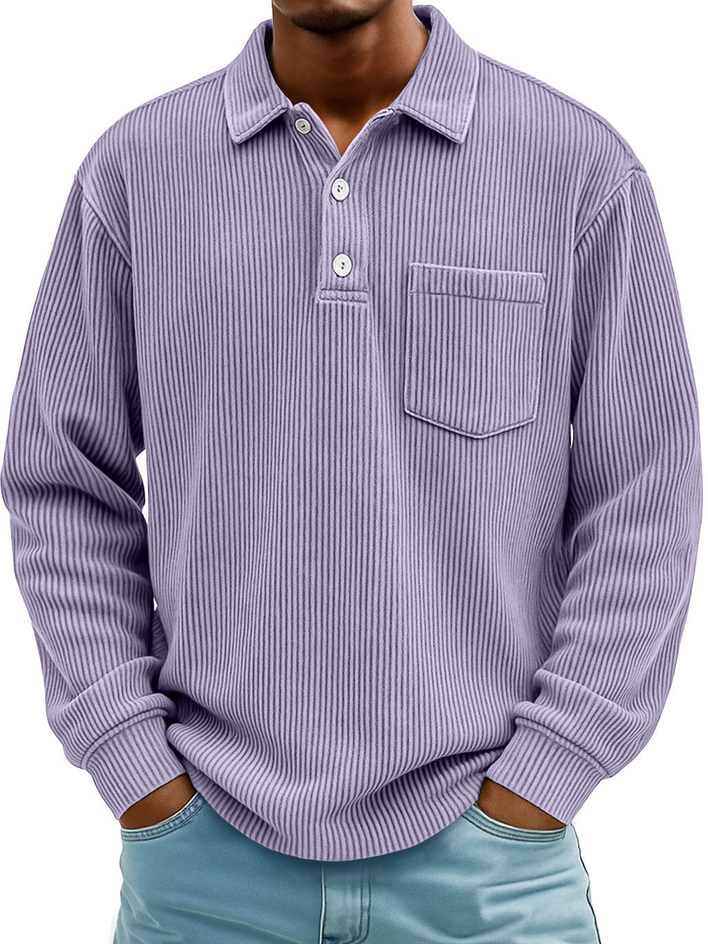 Herren Poloshirt Lässig Longsleeve Strukturiert Modern