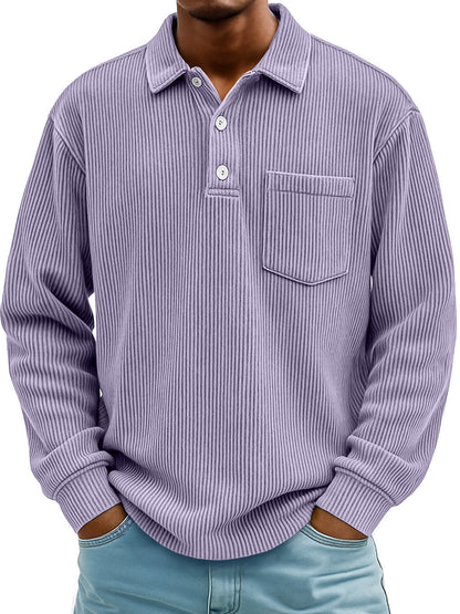 Herren Poloshirt Lässig Longsleeve Strukturiert Modern
