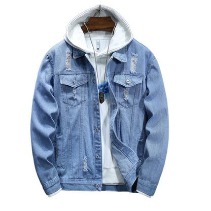 Herren Jeansjacke Lässig Mit Hoodie Einsätzen Modern