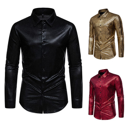 Herren Langarmhemd Glänzend Modernes Design Elegant