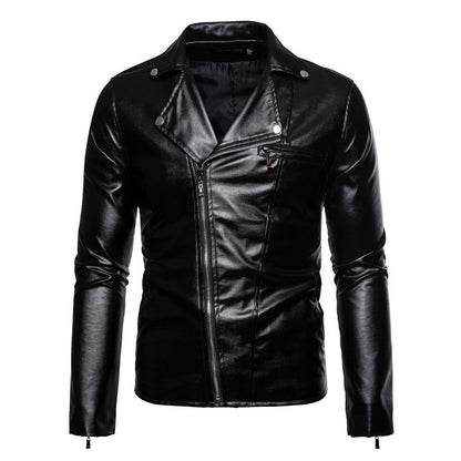 Lederjacke Herren Modern Asymmetrisch Reißverschluss Schwarz