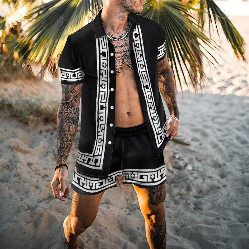 Herren Hemd Shorts Set Modern Grafik Design Sommer
