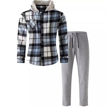 Herren Flanell-Hemd Set mit Jogginghose Kapuze Bequem