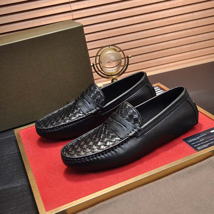 Herren Mokassins Geflochtenes Leder Braun Elegannt