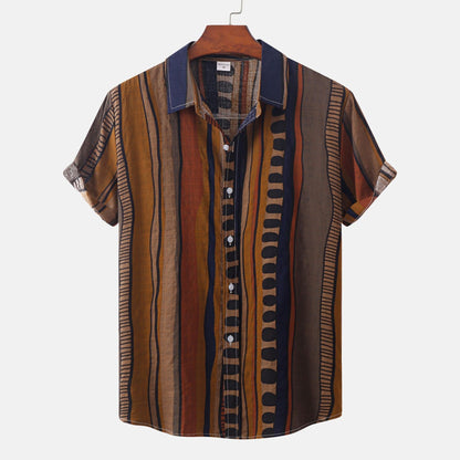 Herren Kurzarmhemd Relaxed Fit Ethnisches Muster