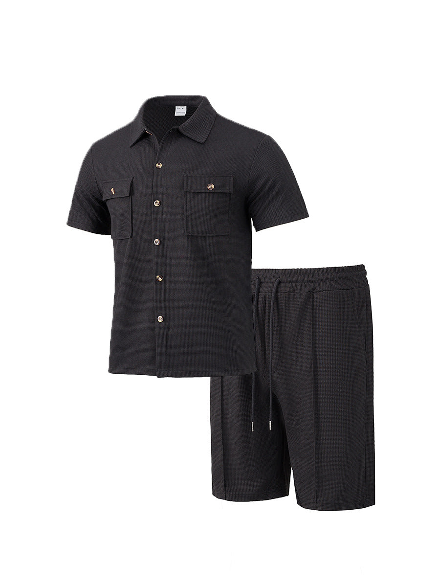 Herren Kurzarmhemd und elastische Shorts Set Sommer