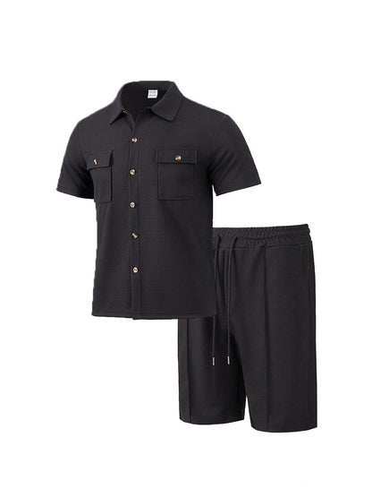 Herren Kurzarmhemd und elastische Shorts Set Sommer