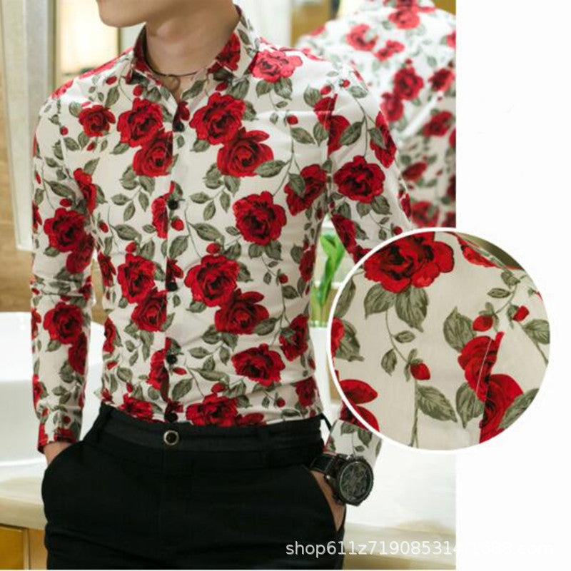 Herren Langarmhemd Floral Print Elegantes Design