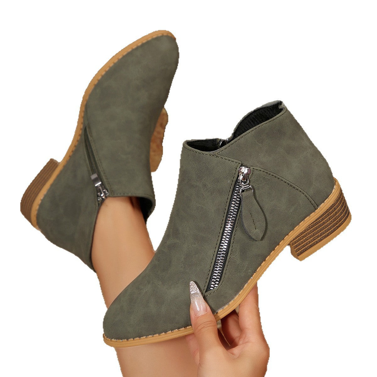 Damen Stiefeletten Bequem Blockabsatz Schwarz Modisch
