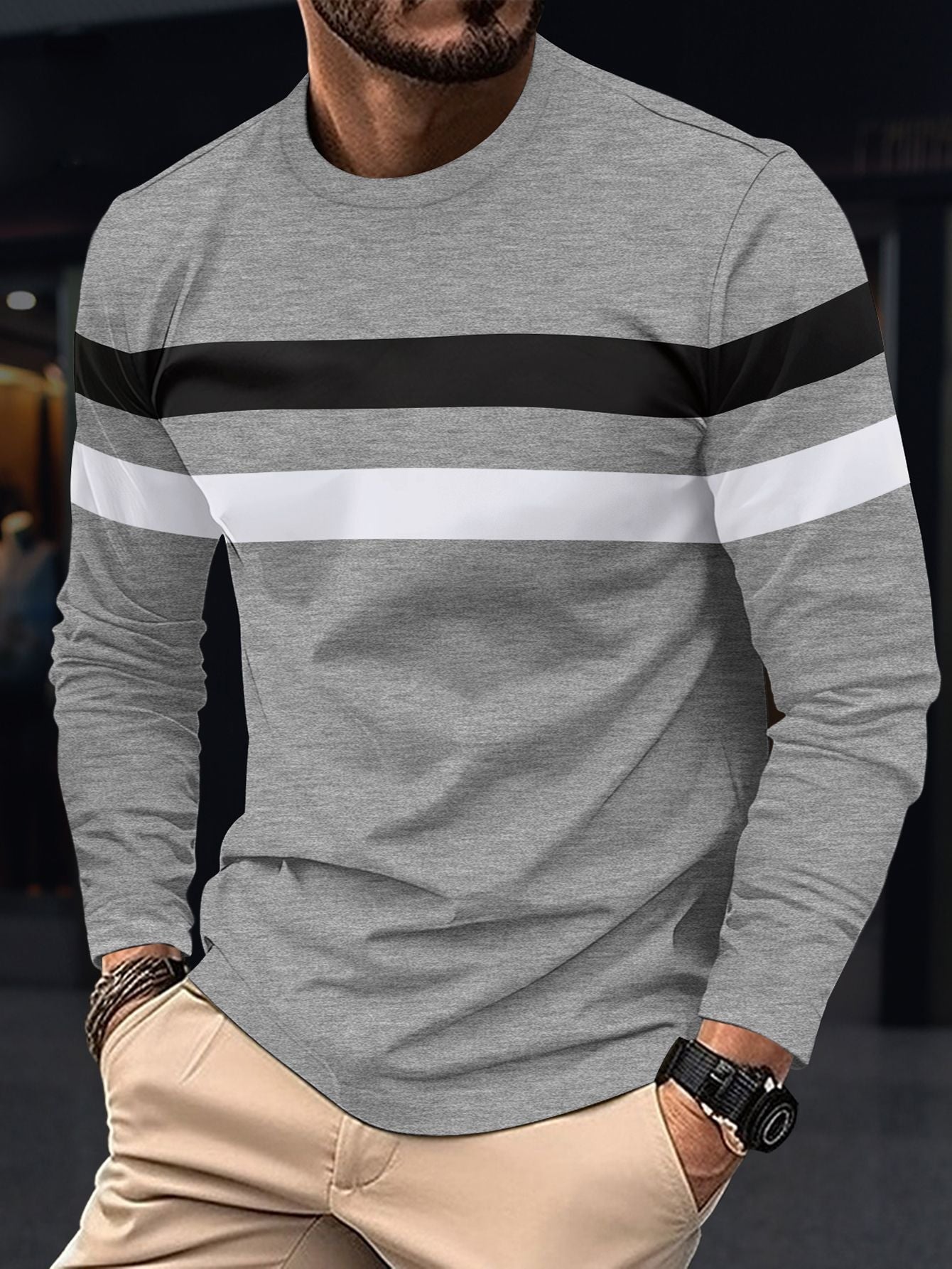 Herren Langarmshirt Sportlich Streifen Modern