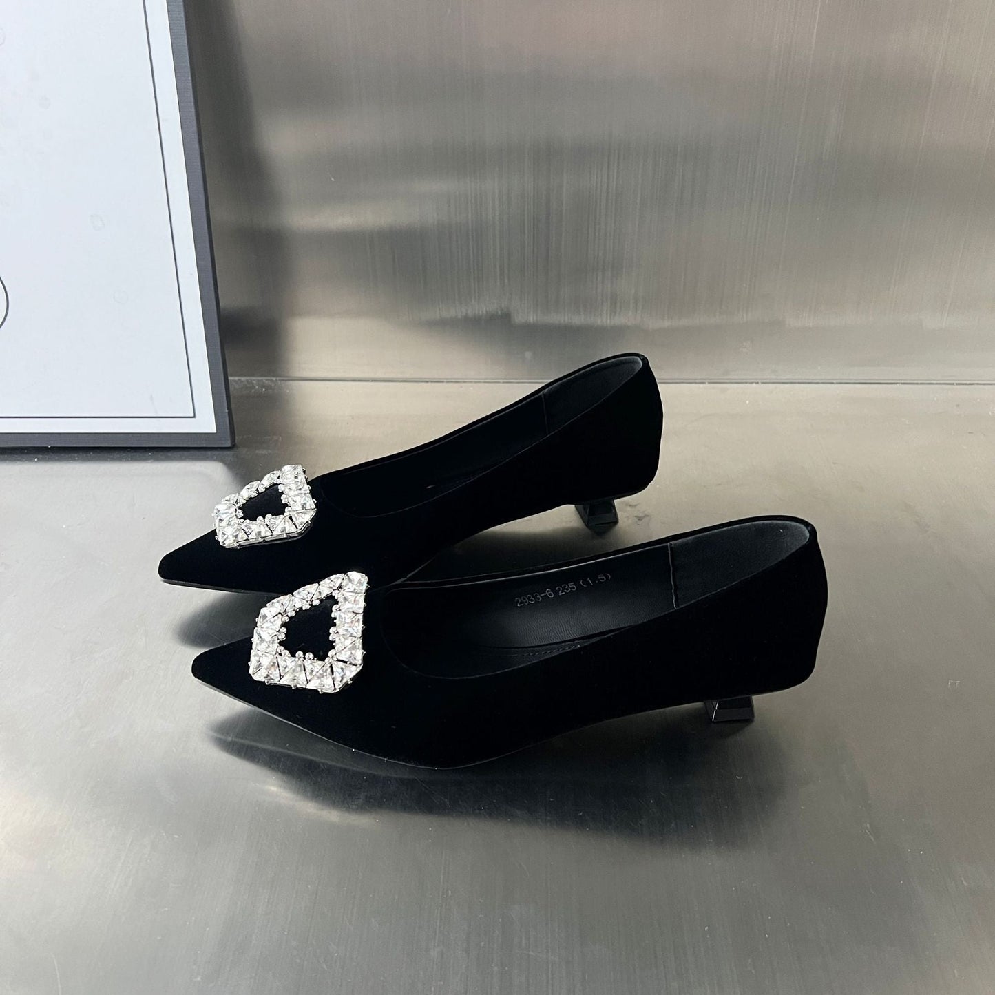 Damen Ballerinas Samt Schmuckdetail Elegante Party Schuhe