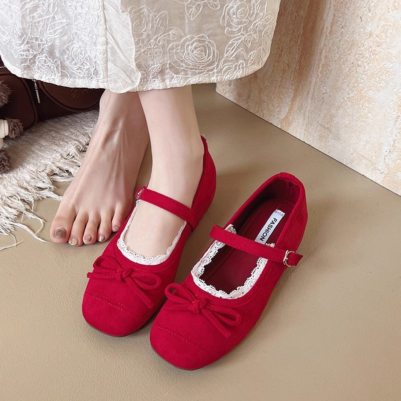 Damen Ballerinas mit verstellbarem Riemen Spitzenbesatz Elegant