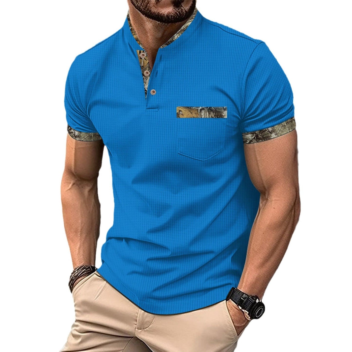 Herren Kurzarmhemd Floralmuster Modern Stehkragen