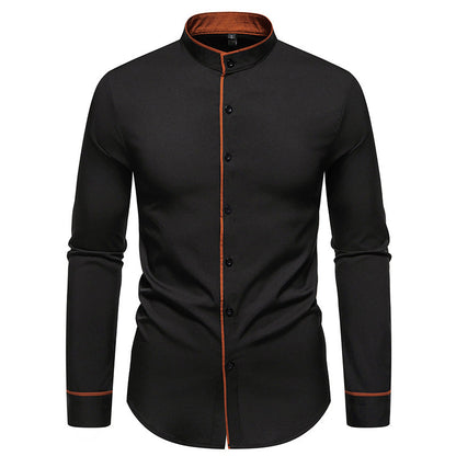 Herren Langarmhemd Modern Stehkragen Gestickt Elegant