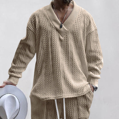 Herren Strickpullover V-Ausschnitt Kabelmuster Lässig