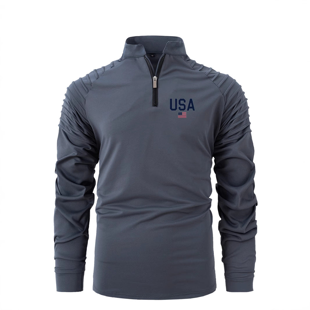Herren Pullover Funktionsshirt Stehkragen Ripp Ärmel Sportlich