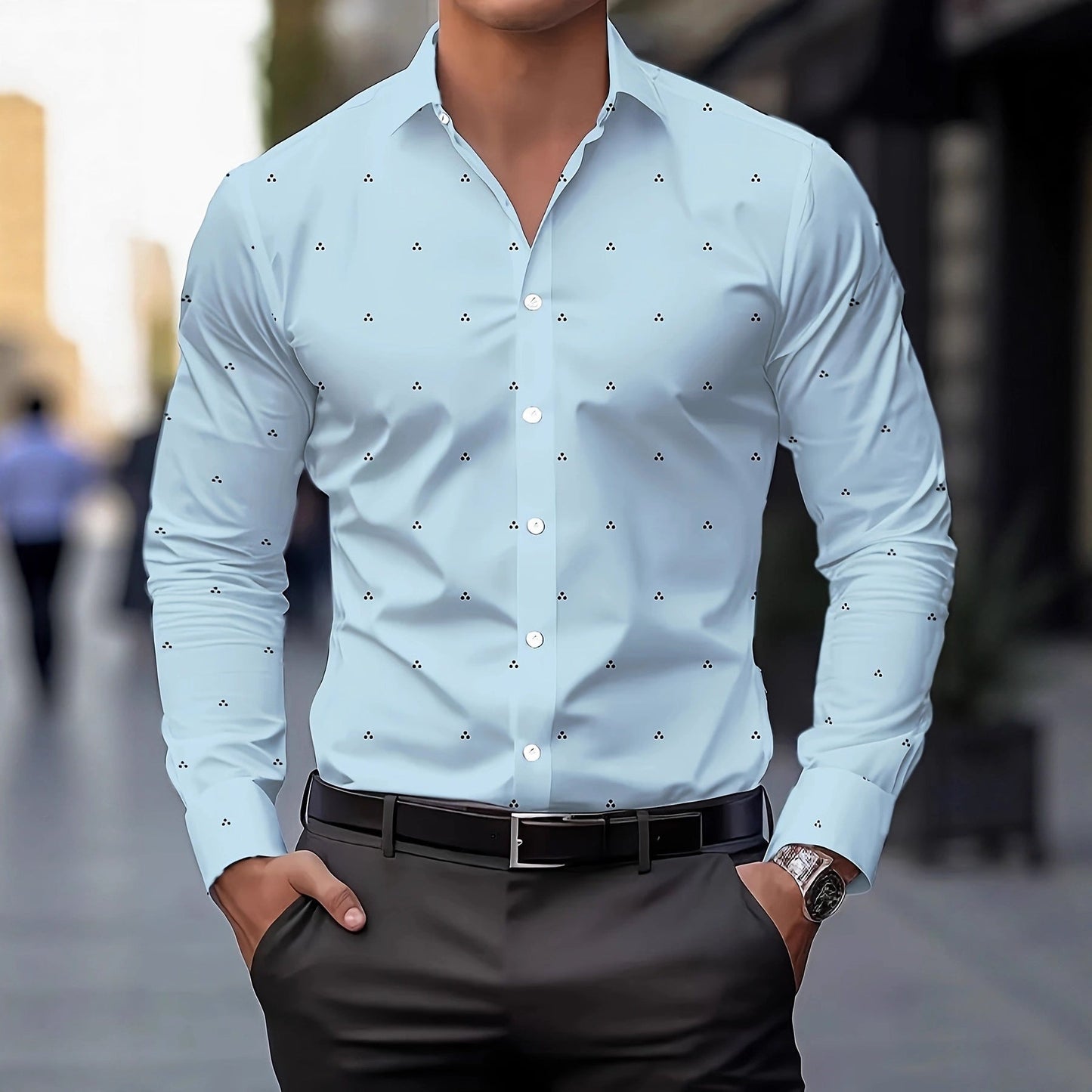 Herren Langarmhemd Elegantes Punktemuster Modern - BerlinGlamour