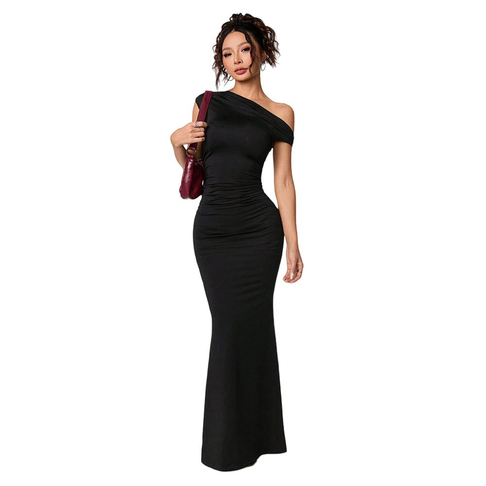 Langes Maxikleid Damen Elegantes Asymmetrisches Kleid
