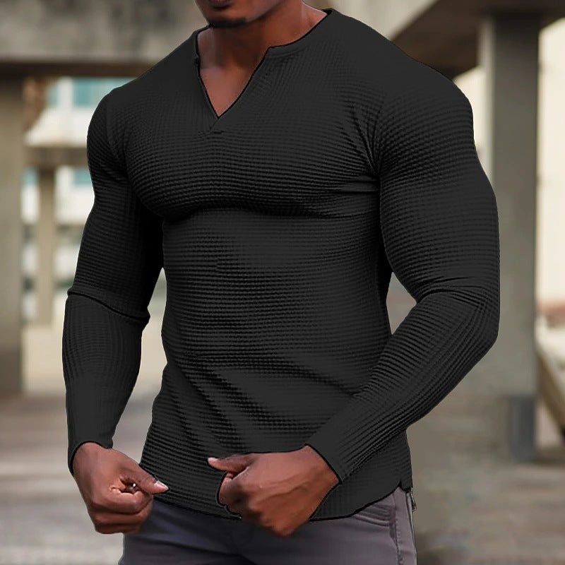 Herren T-Shirt Langarm Modern mit V-Ausschnitt Trendy