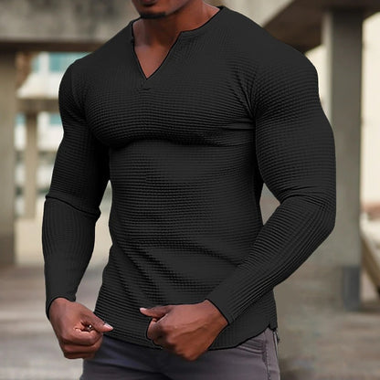Herren T-Shirt Langarm Modern mit V-Ausschnitt Trendy