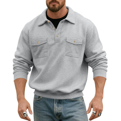 Herren Sweatshirt Doppelbrusttasche Moderner Kragen Sportlich