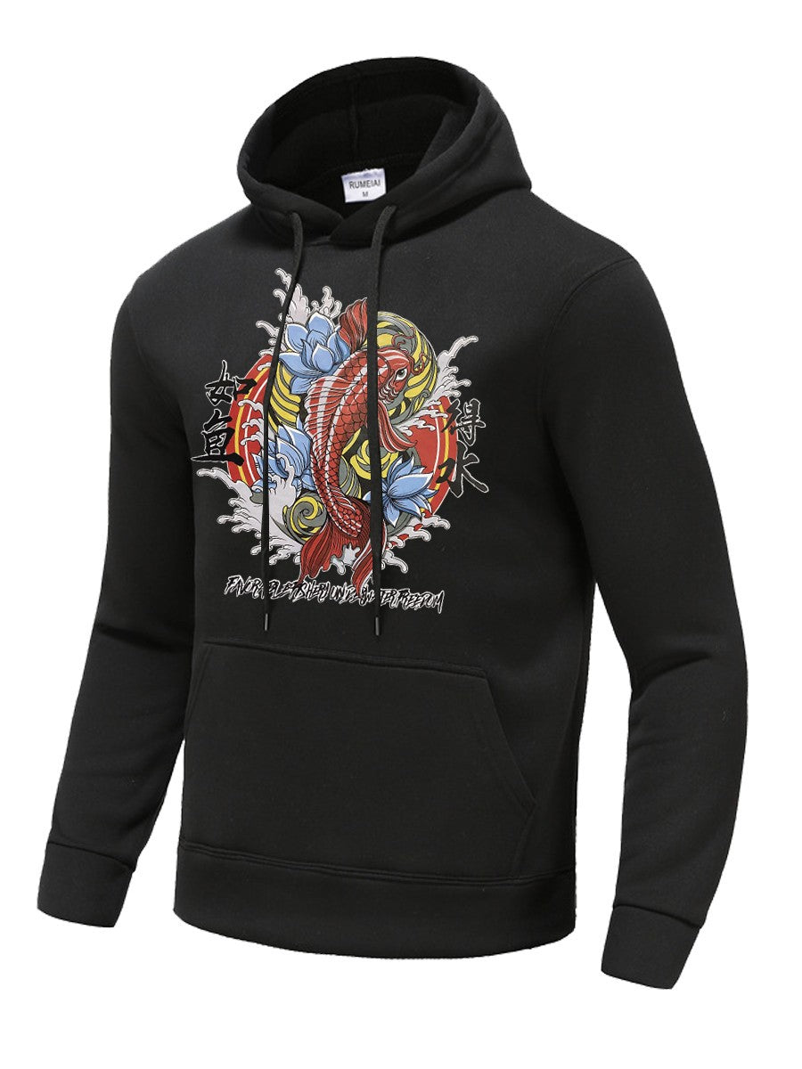 Herren Kapuzenpullover Koi Motiv Trendig Berlin Style