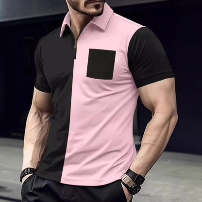 Moderne Kurzarmshirt mit Reißverschluss und kontrastierenden Farbschnitten BerlinGlamour.