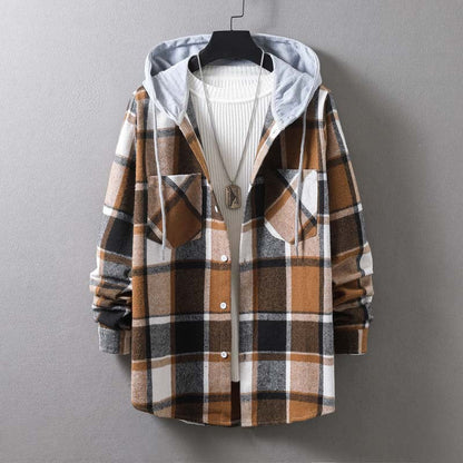 Herren lässige Karojacke mit Kapuze und funktionalen Taschen BerlinGlamour → Lässige Karojacke Berlin mit Glamour und Funktion