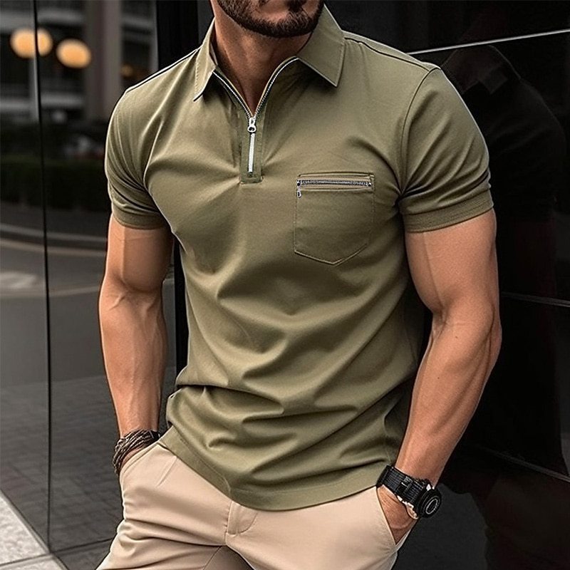 Herren T-Shirt Kurzarm Sportlich mit Brusttasche