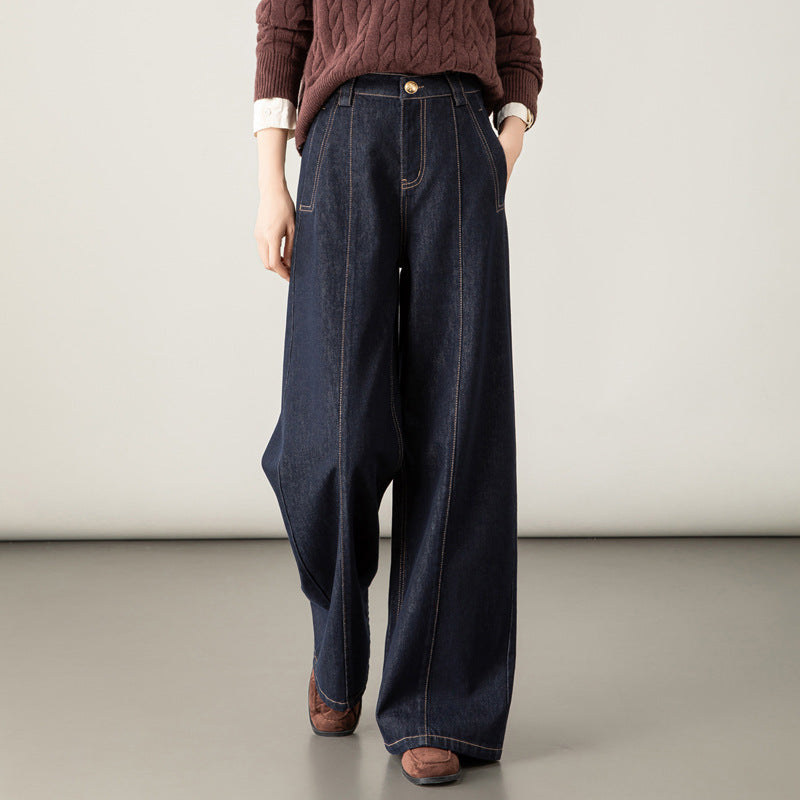 Damen High Waist Jeans Hose Weite Bein Modern