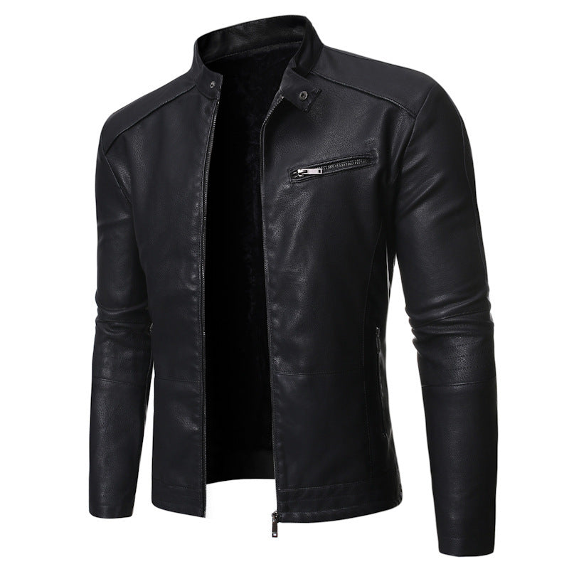 Herren Lederjacke Elegant Mit Stehkragen Reißverschluss