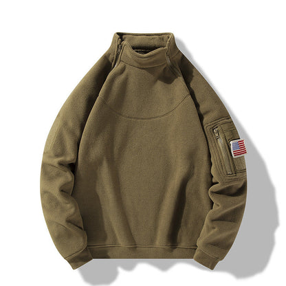 Herren Fleece Pullover Stehkragen Reißverschluss Taschen Warm