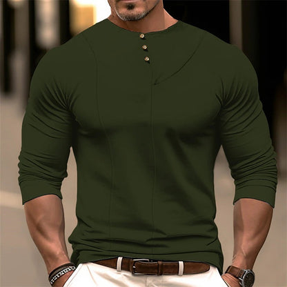 Herren Langarmshirt Modern Henley Ausschnitt Knöpfe Style