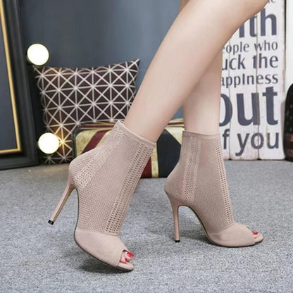 Damen Stiefel Ankle Boots Peep-Toe Absatz Elegant Schuhe