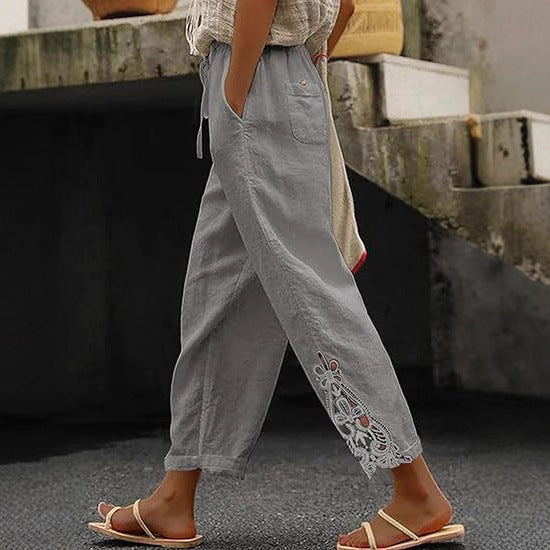 Leinenhose Damen Sommer Leicht Stickerei Modern - BerlinGlamour