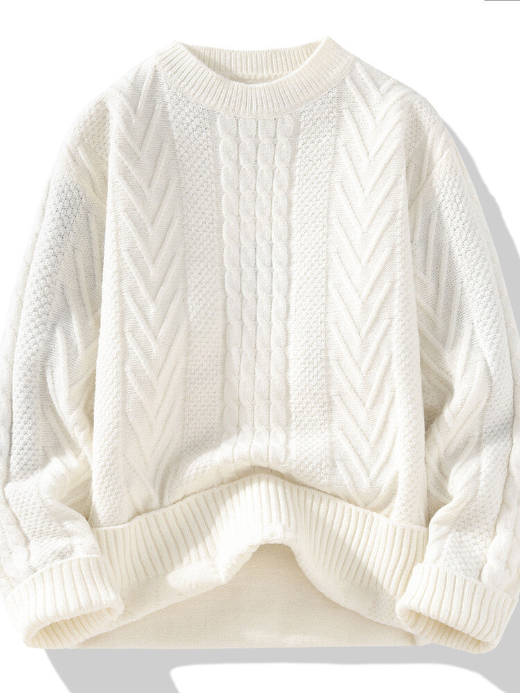 Herren Strickpullover Modern Rippmuster Zopfmuster Grau
