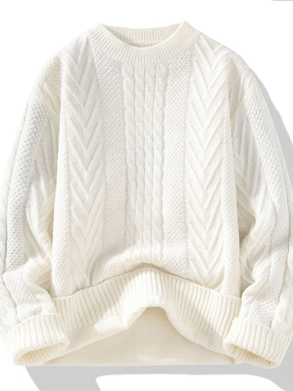 Herren Strickpullover Modern Rippmuster Zopfmuster Grau