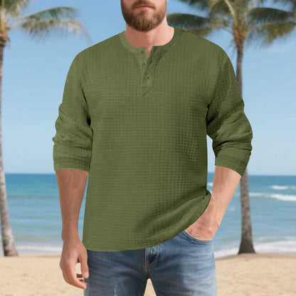 Herren Langarmshirt Komfort Waffelmaterial Knopfleiste Modern