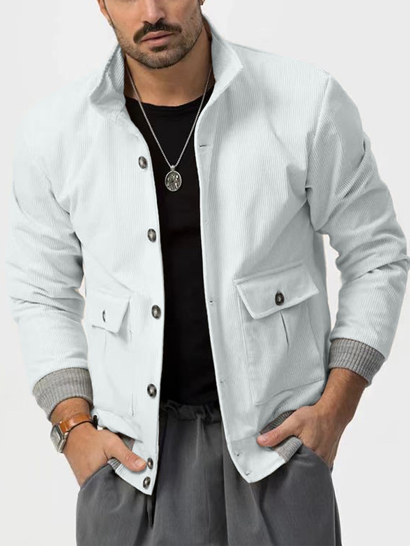 Herren Cordjacke Bequem Lässig Mit Taschen