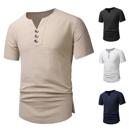 Herren T-Shirt Kurzarm Modern Knopfdesign Elegant