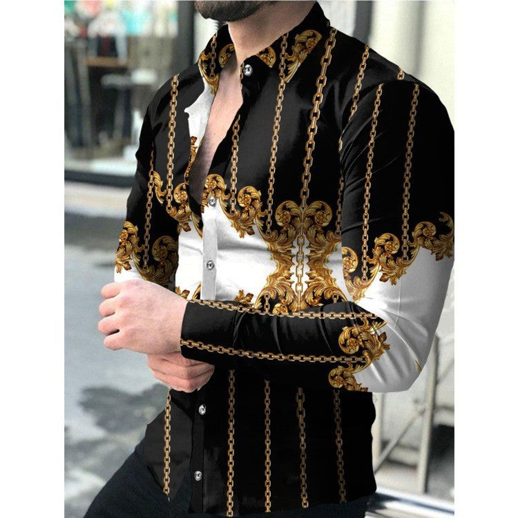 Herren Langarmhemd Elegantes Kettenmuster Slim Fit - BerlinGlamour