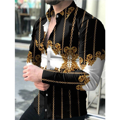 Herren Langarmhemd Elegantes Kettenmuster Slim Fit - BerlinGlamour