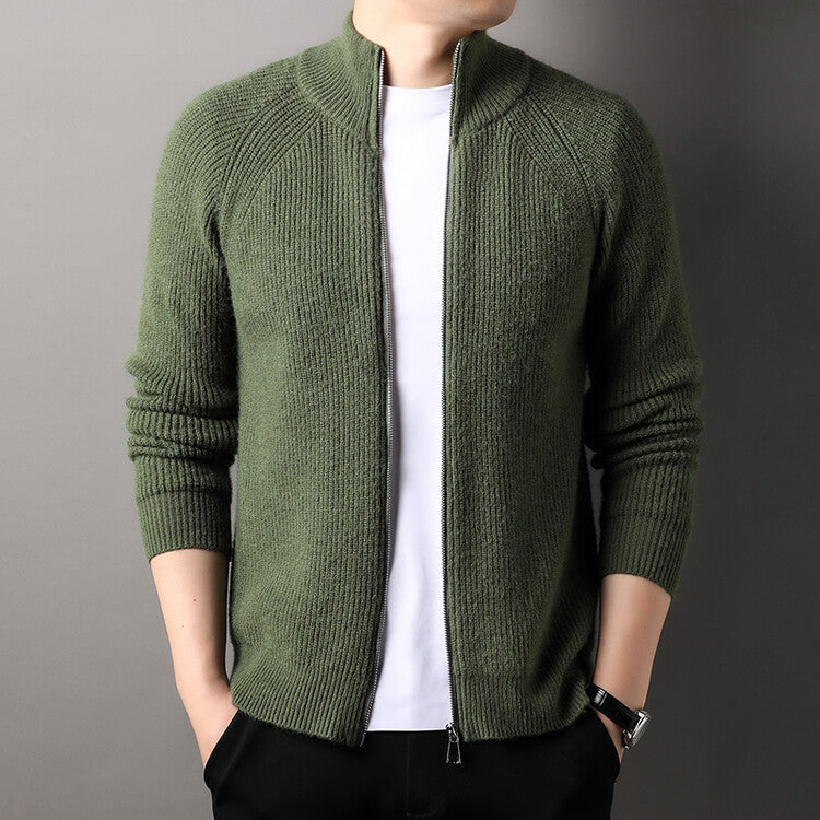 Herren Strickjacke Hochkragen Reißverschluss Uneffektiert Elegantes Design - BerlinGlamour